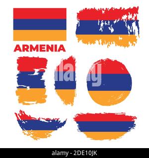 Set of wavy flags of Armenia. Icons. Isolated Vector Illustration. Stock Vector
