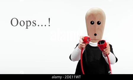 Error 404, Character has disconnected a power cable  Stock Photo