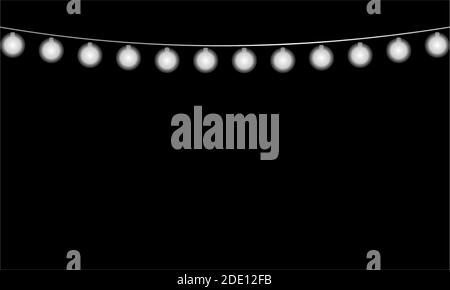 new year christmas bulbs in a garland glow on a black background Stock Vector