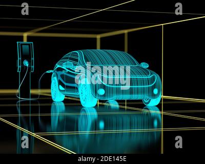 Electric car charging, illustration Stock Photo