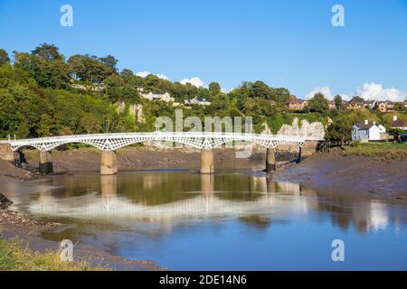 Bridge over River Wye, Border crossing of Gloucestershire, England and Monmouthshire, Chepstow, Monmouthshire, Wales, United Kingdom, Europe Stock Photo