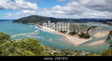 View from Mount Paku to Tairua, Coromandel Peninsula, Waikato, North Island, New Zealand, Pacific Stock Photo