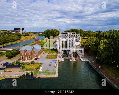 Aerial of Houdeng-Goegnies Lift No 1, UNESCO World Heritage Site, Boat Lifts on the Canal du Centre, La Louviere, Belgium, Europe Stock Photo