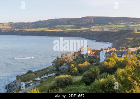 Panoramic view of old fishing village in Robin Hood's Bay, North Yorkshire, England, United Kingdom, Europe Stock Photo