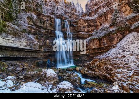 Beautiful Waterfall Vallesinella in autumn time in the National Park Adamello-Brenta,Trentino Italy Dolomites Stock Photo