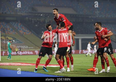 Cairo, Egypt. 27th Nov, 2020. Players of Egypt's Al Ahly celebrate their goal during the final match of the CAF Champions League in Cairo, Egypt, Nov. 27, 2020. Credit: Ahmed Gomaa/Xinhua/Alamy Live News Stock Photo