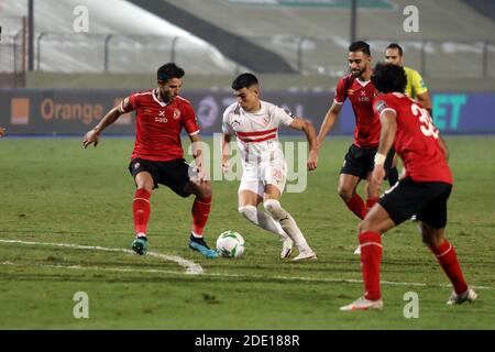 Cairo, Egypt. 27th Nov, 2020. Achraf Bencharki (2nd L) of Egypt's Zamalek competes during the final match of the CAF Champions League in Cairo, Egypt, Nov. 27, 2020. Credit: Ahmed Gomaa/Xinhua/Alamy Live News Stock Photo