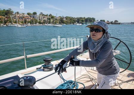 Sydney, Australia. 27th Nov, 2020. Jiang Lin takes a training sail ahead of Sydney Hobart Yacht Race in Sydney, Australia, Nov. 27, 2020. Australia's 76th Sydney Hobart Yacht Race will go ahead in 2020, albeit with an almost entirely domestic fleet, race officials formally announced on Wednesday, ahead of the iconic December 26 start. Credit: Zhu Hongye/Xinhua/Alamy Live News Stock Photo