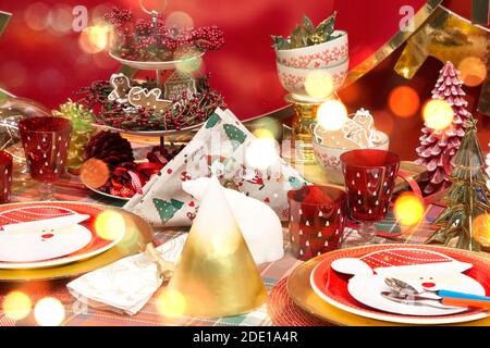 Decorative Christmas table setting Stock Photo