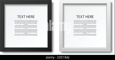 3d realistic vector square picture frame in white and black. For presentation mock up, isolated on white background. Stock Vector