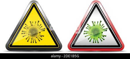 3d realistic vector warning signs of virus. Isolated icon illustration on white background. In metal and red border. Stock Vector