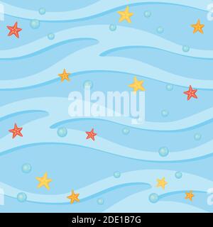 sea pattern with waves, stars and bubbles. Stock Vector