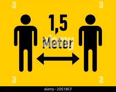 Keep Your Distance 1,5 Meter (1,5 Metres in German) Social Distancing Warning Symbol. Vector Image. Stock Vector