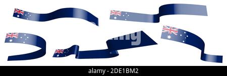 Set of holiday ribbons. Flag of Australia waving in wind. Separation into lower and upper layers. Design element. Vector on white background Stock Vector