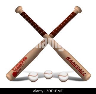 crossed sports wooden baseball bats with balls. American national sport. Active lifestyle. Realistic vector Stock Vector