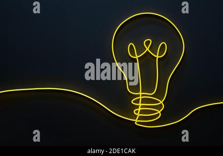 Yellow light bulb shape decoration design made from led light line on a dark background Stock Photo