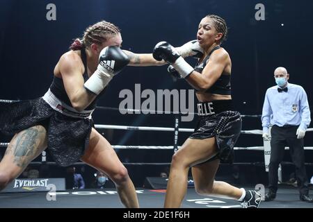 Estelle Mossely Nantes, France. 28th Nov, 2020. Estelle Mosselly-Yoka and Emma Gongora  during the Boxing event, Lightweight boxing bout between Estelle Mossely-Yoka  and Emma Gongora on November 27, 2020 at the H Arena in