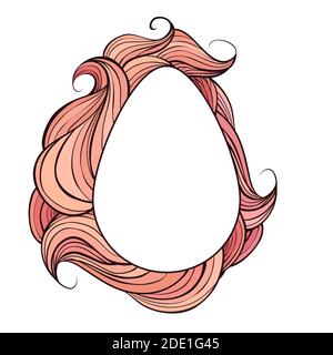 Egg silhouette frame with wavy curled pink pattern and place for text. Easter decoration. Vector element for invitation, greeting cards and your creat Stock Vector
