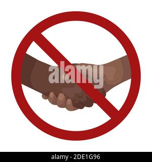 Cartoon african man shaking hands in prohibition sign. Line art businessman in rivalry. War and confrontation. Ban on making a deal. Vector illustrati Stock Vector