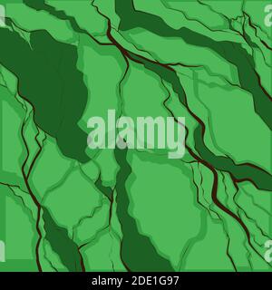 Earthquake. Black cracks on green background. Natural disaster. Modern cataclysm. Pits and depressions. Vector square image for articles and your desi Stock Vector