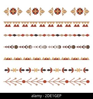 Set of flat natural horizontal dividers. Seamless floral borders with branches and berries. Vector folk object for invitations, brushes, frames and yo Stock Vector