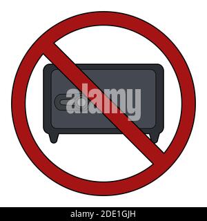 Safe in prohibition sign. Ban on storage of things. Sanction on safe deposits. Vector element for logos, icons, infographics and your design. Stock Vector