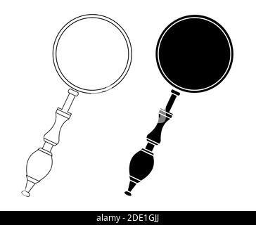 Set of contour silhouettes of magnifiers separately from the background. Search and education. Vector object for icons, logos, infographics and your d Stock Vector