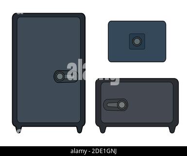 Set of color contour safes of various shapes. Recessed and portable safes. Security and protection of values. Vector object for logos, icons and your Stock Vector