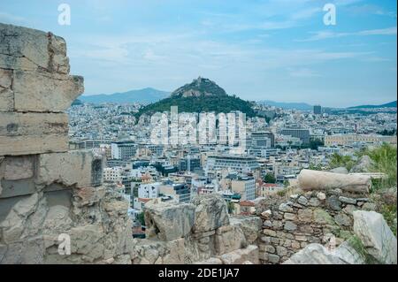 View of Lykabettos hill and residential area from the Acropolis hill, Athens, Greece Stock Photo