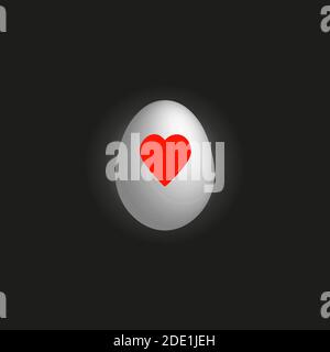 Festive chicken Easter egg with heart symbol. Easter holiday. 3d chicken egg. Red heart symbol. Religion and culture. Religious event. Peasantry. Gree Stock Vector