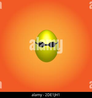 Festive chicken Easter egg in black sunglasses. Easter holiday. 3d chicken egg. Sunglasses. Religion and culture. Religious event. Peasantry. Greeting Stock Vector
