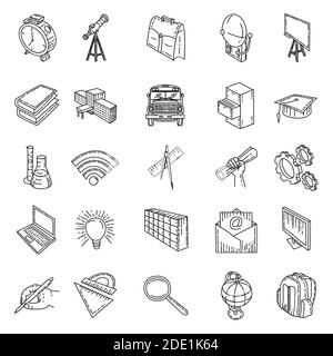 School Set Icon Vector. icon with doodle style and hand drawn Stock Vector