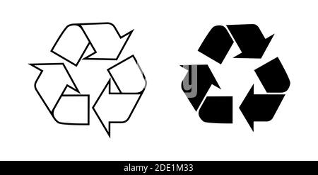 black and white sign for recycling garbage, used raw materials. Caring for the environment. Isolated vector on white background Stock Vector