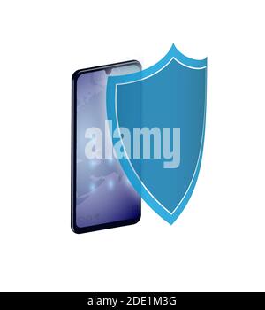Concept smartphone with a shield. Protection of personal data on the network. Security of information transfer on the Internet. Vector Stock Vector
