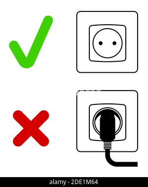 Electric socket with a plug. Electrical appliances left unattended. Saving energy, caring for nature. Isolated vector on white background Stock Vector