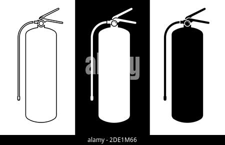 Fire extinguisher icon in black and white and in linear style. Technical signs and symbols. Isolated vector Stock Vector