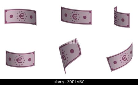 Euro paper notes soar in the air. EU money in various positions isolated on a white background Stock Vector