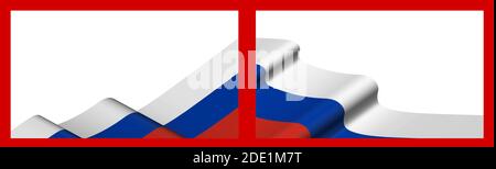 Background, template for festive design. Russian flag waving in the wind. Realistic vector on red background Stock Vector