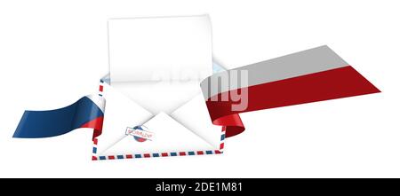 Concept, an open envelope with a blank sheet of paper wrapped in a shiny festive ribbon with elements of Czech Republic flag. Congratulatory template, Stock Vector