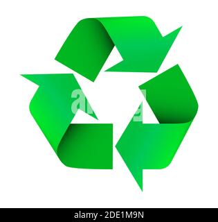 Green sign for recycling garbage, used raw materials. Caring for the environment. Vector in realistic style Stock Vector