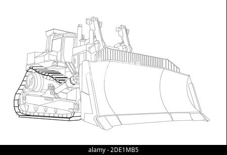 Construction bulldozer. Children linear drawing for coloring. Vector on white Stock Vector