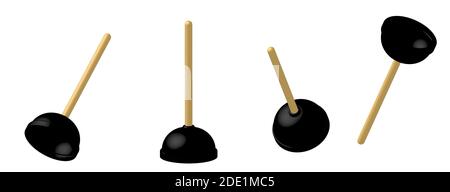 home plunger for cleaning blockages. Maintaining order in the house. 3d vector on white background Stock Vector