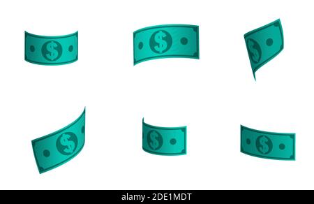 dollar paper notes soar in the air. US money in various positions isolated on a white background Stock Vector