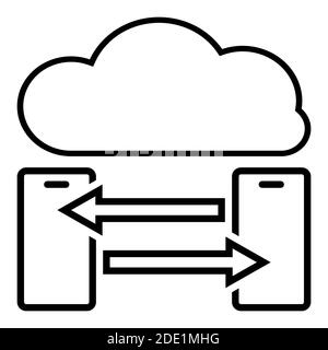 Icon, smartphones communicate through the cloud. Isolated vector on white background Stock Vector