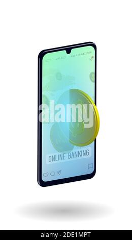 isometric smartphone. Online payments through Internet banking. Safe shopping and e-commerce. Instant money transfers. Vector Stock Vector