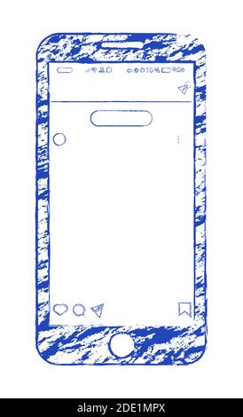 layout of the smartphone is carelessly drawn in ink. Post interface mobile application social network. Isolated vector on white background Stock Vector