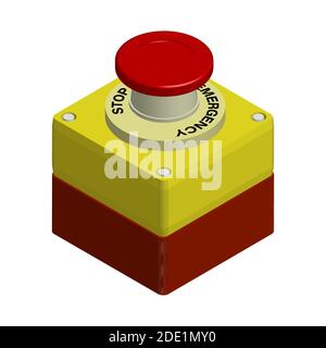 red emergency stop button. Actions in a dangerous situation. Realistic 3d vector on white background Stock Vector