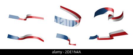 Set of holiday ribbons. Czech Republic flag waving in the wind. Separation into lower and upper layers. Design element. Vector on a white background Stock Vector