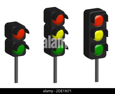 realistic traffic lights in 3D performance on a transparent background, traffic control Stock Vector