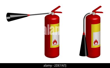 red household fire extinguisher in a realistic 3D design. Fighting fires. Isolated vector on a white background Stock Vector